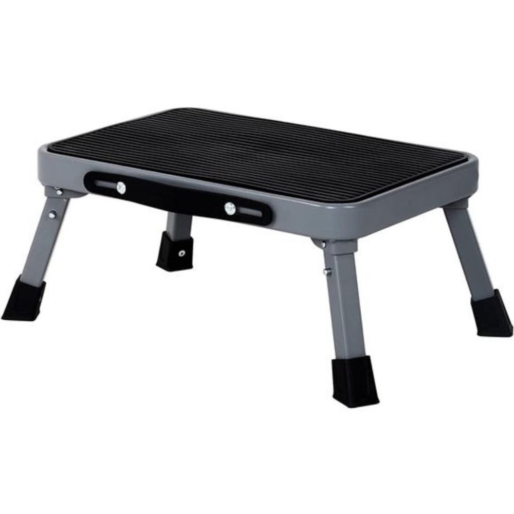 Step Stool, Non-Slip Large Steel 1-StepFolding Stools( Grey, 7inch Height)